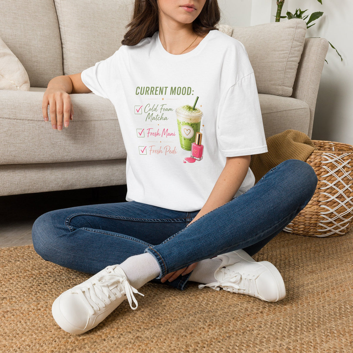 "Current Mood: Cold Foam Matcha + Fresh Mani" 2 Tee