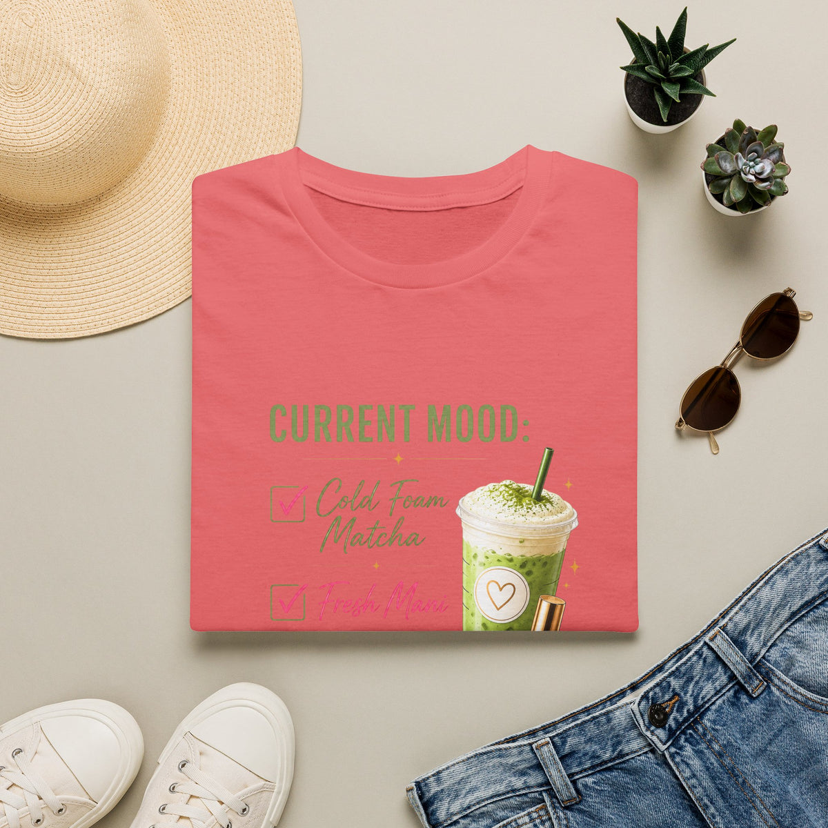 "Current Mood: Cold Foam Matcha + Fresh Mani" 2 Tee