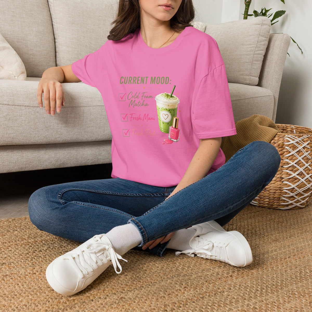 "Current Mood: Cold Foam Matcha + Fresh Mani" 2 Tee