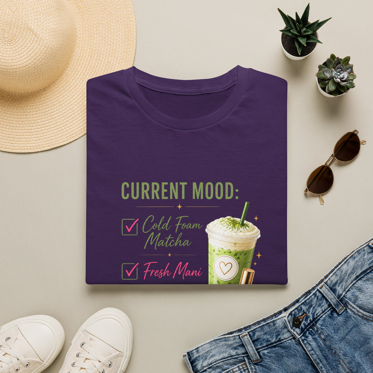 "Current Mood: Cold Foam Matcha + Fresh Mani" 2 Tee