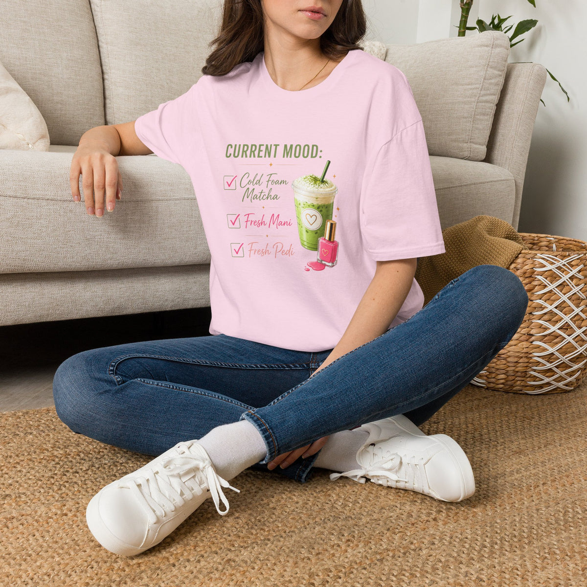 "Current Mood: Cold Foam Matcha + Fresh Mani" 2 Tee
