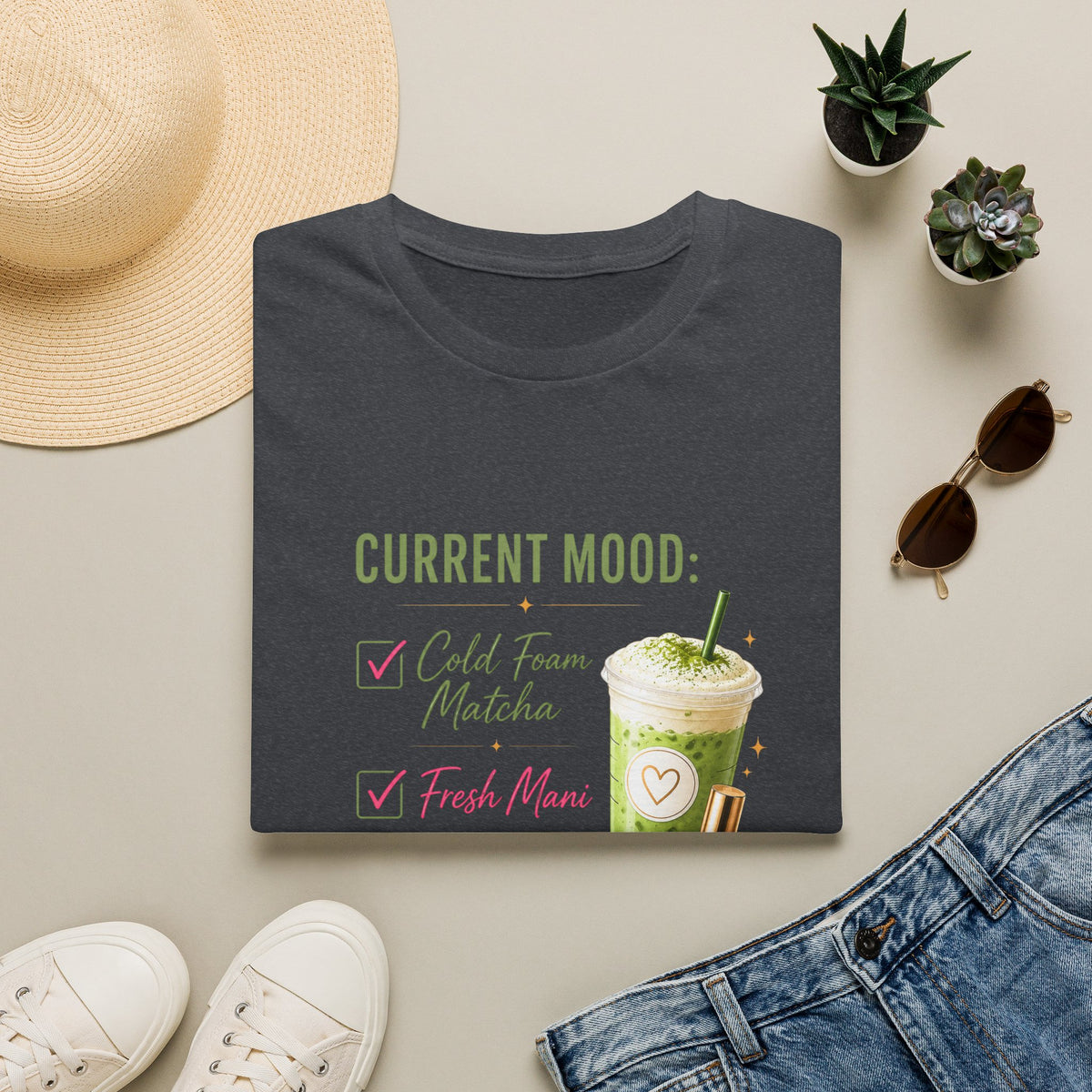 "Current Mood: Cold Foam Matcha + Fresh Mani" 2 Tee