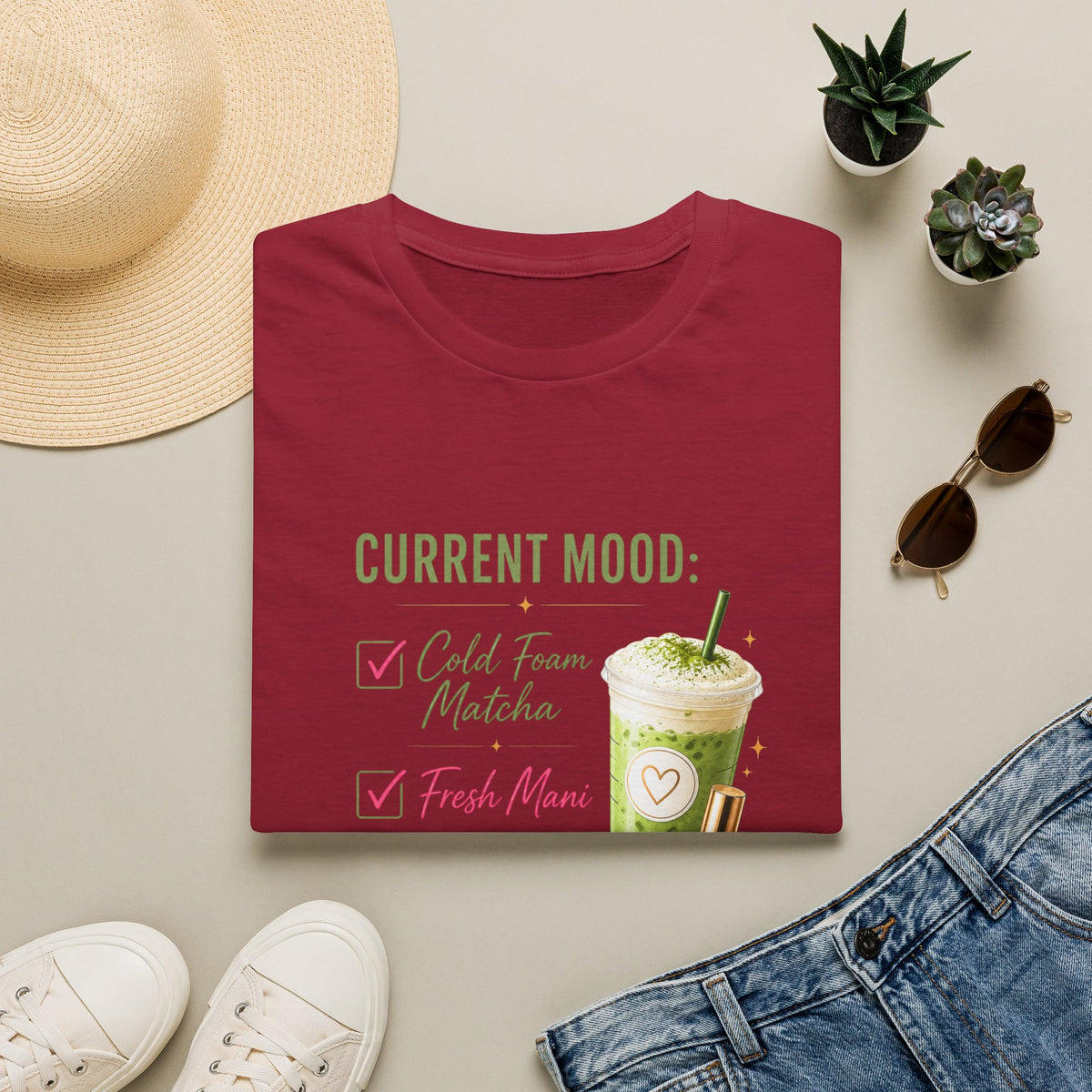 "Current Mood: Cold Foam Matcha + Fresh Mani" 2 Tee