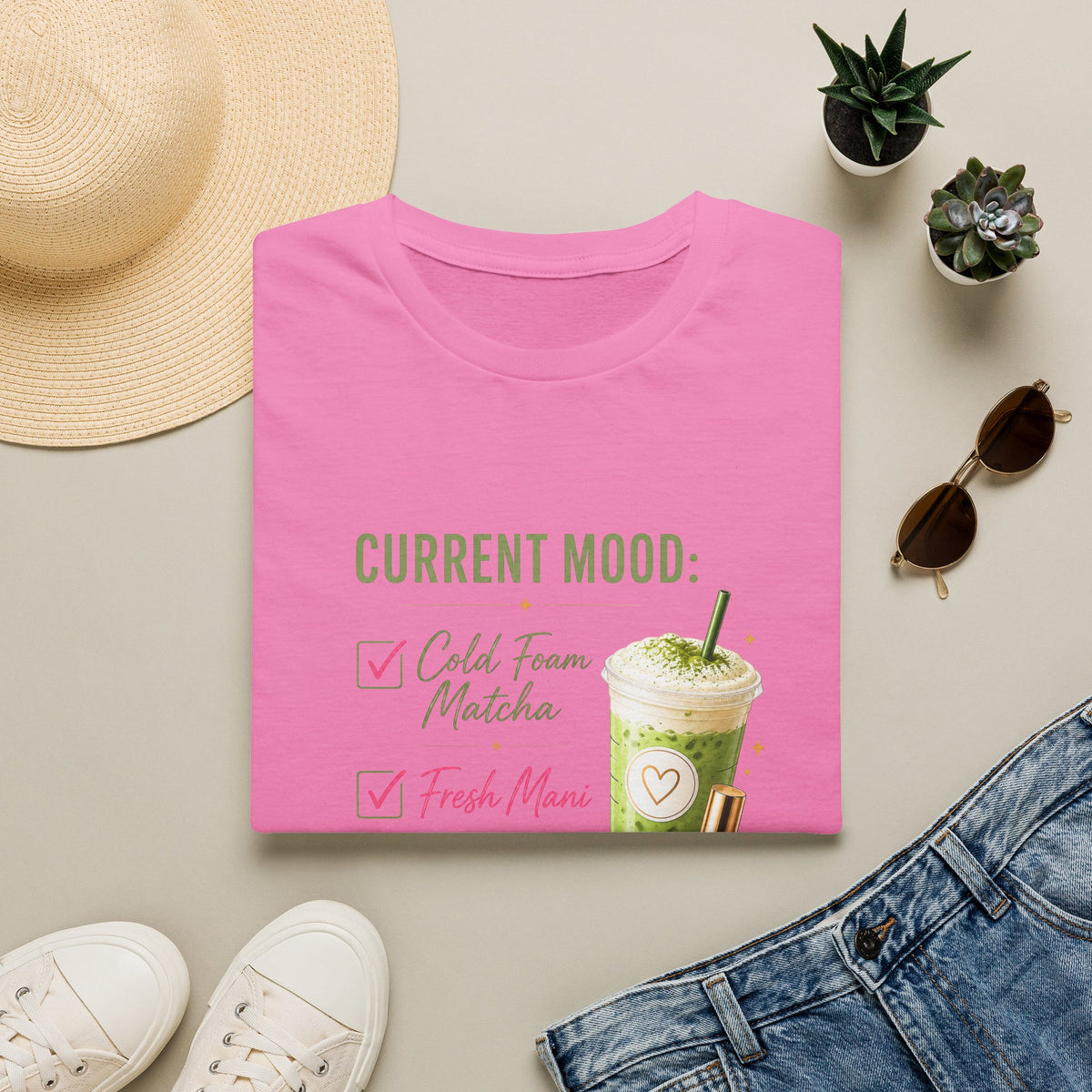 "Current Mood: Cold Foam Matcha + Fresh Mani" 2 Tee