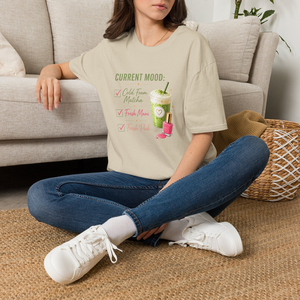"Current Mood: Cold Foam Matcha + Fresh Mani" 2 Tee
